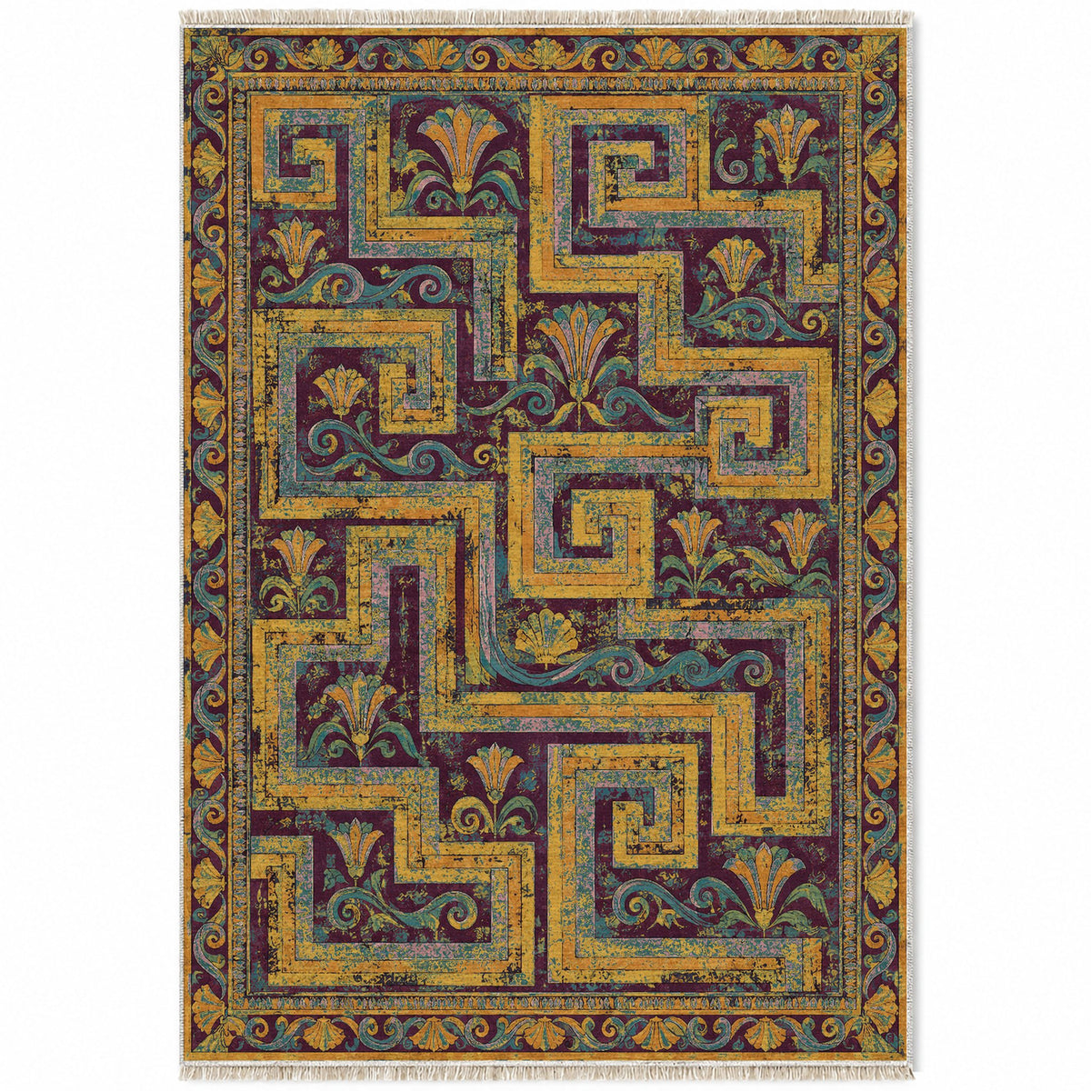 Labyrinth Weave Burgundy & Teal washable rug top view
