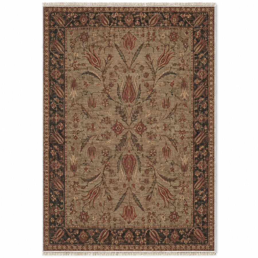 Ladik Tulip Brown Anatolian Washable Rug