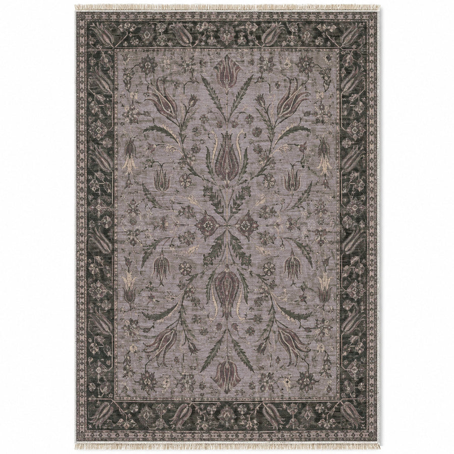 Ladik Tulip Graphite & Linen Anatolian Washable Rug