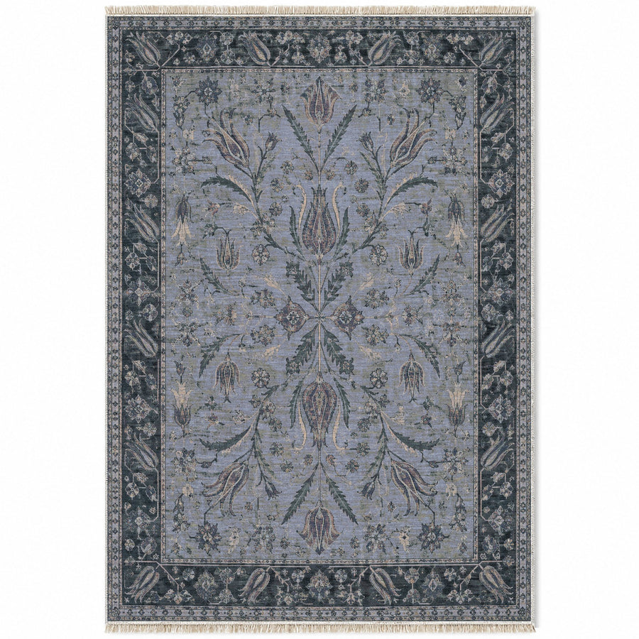 Ladik Tulip Mineral Blue Anatolian Washable Rug