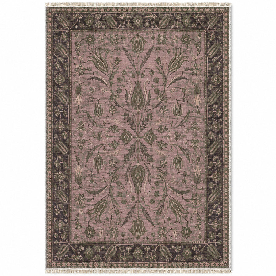 Ladik Tulip Rose & Olive Anatolian Washable Rug