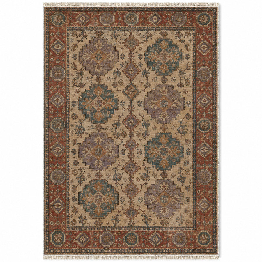 Large Gul Pair Brown & Beige Afghan Washable Rug