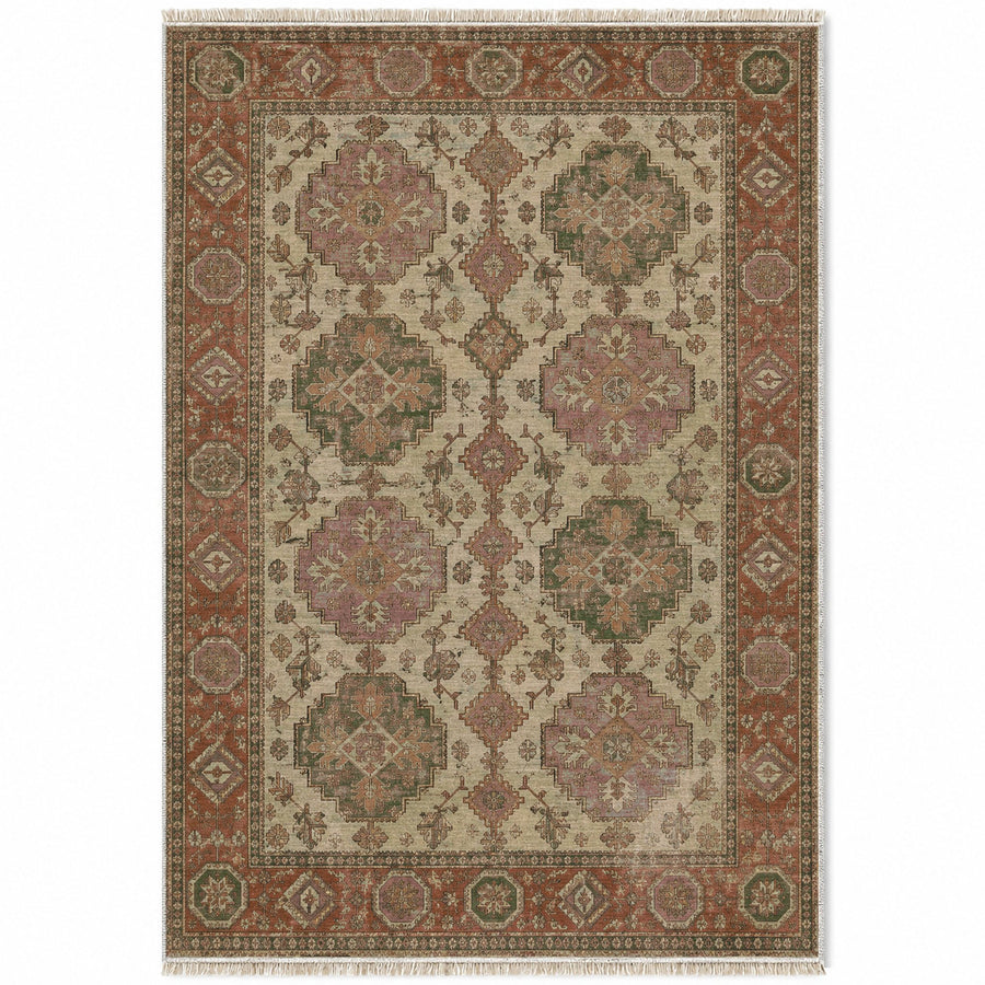 Large Gul Pair Clay & Sage Afghan Washable Rug