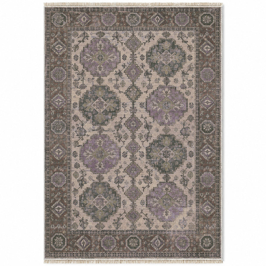 Large Gul Pair Graphite & Linen Afghan Washable Rug