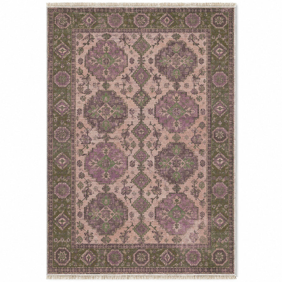 Large Gul Pair Rose & Olive Afghan Washable Rug