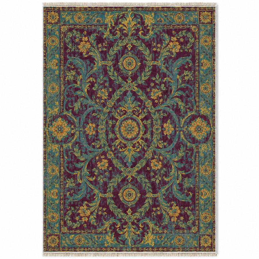 Laurel Balcony Burgundy & Teal Baroque Washable Rug
