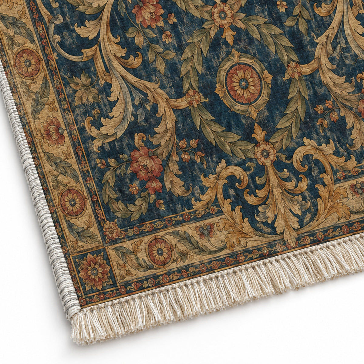 Laurel Balcony Indigo & Rust washable rug close-up of the printed chenille