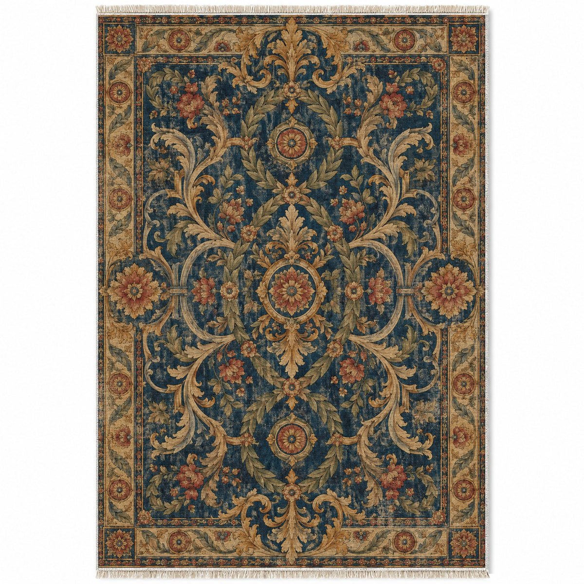Laurel Balcony Indigo & Rust washable rug top view