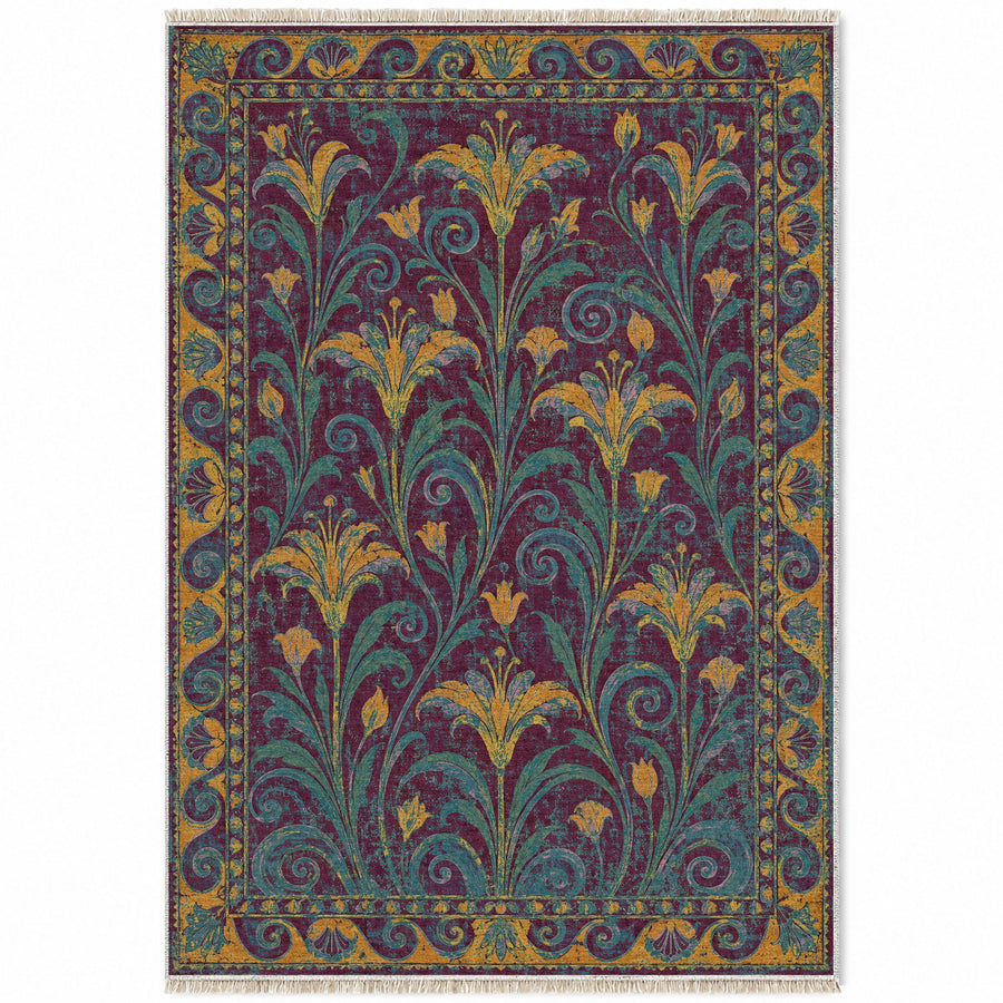 Lily Fresco Burgundy & Teal Mediterranean Washable Rug