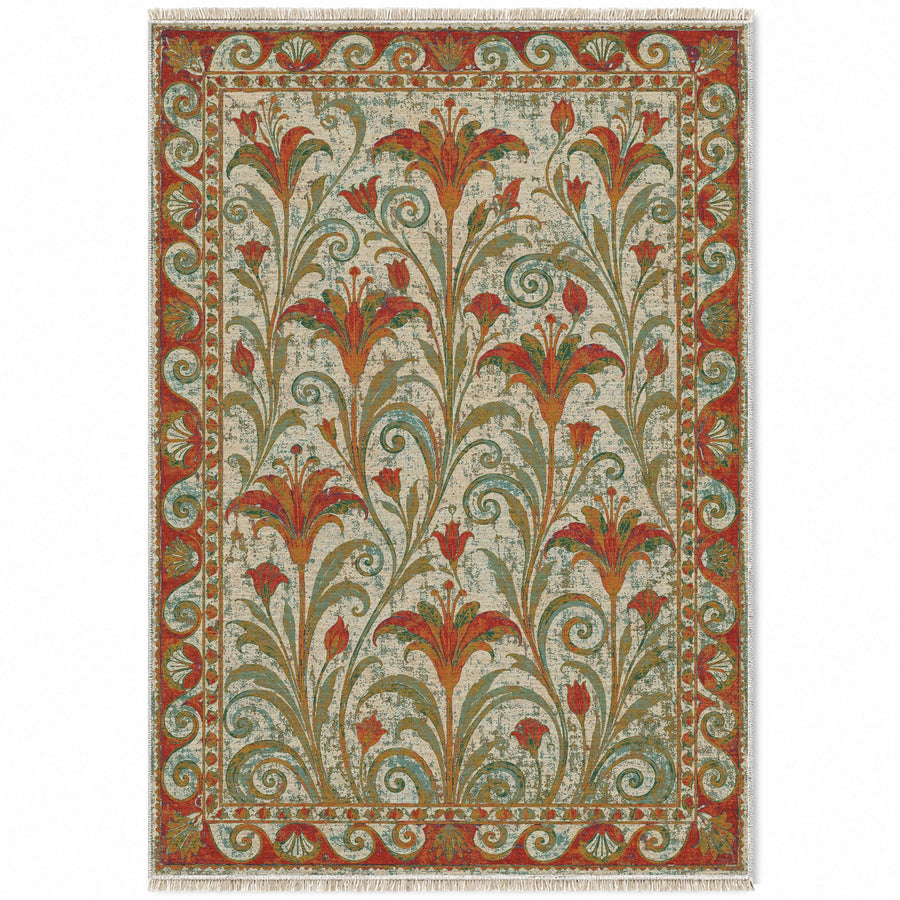 Lily Fresco Emerald & Terracotta Mediterranean Washable Rug