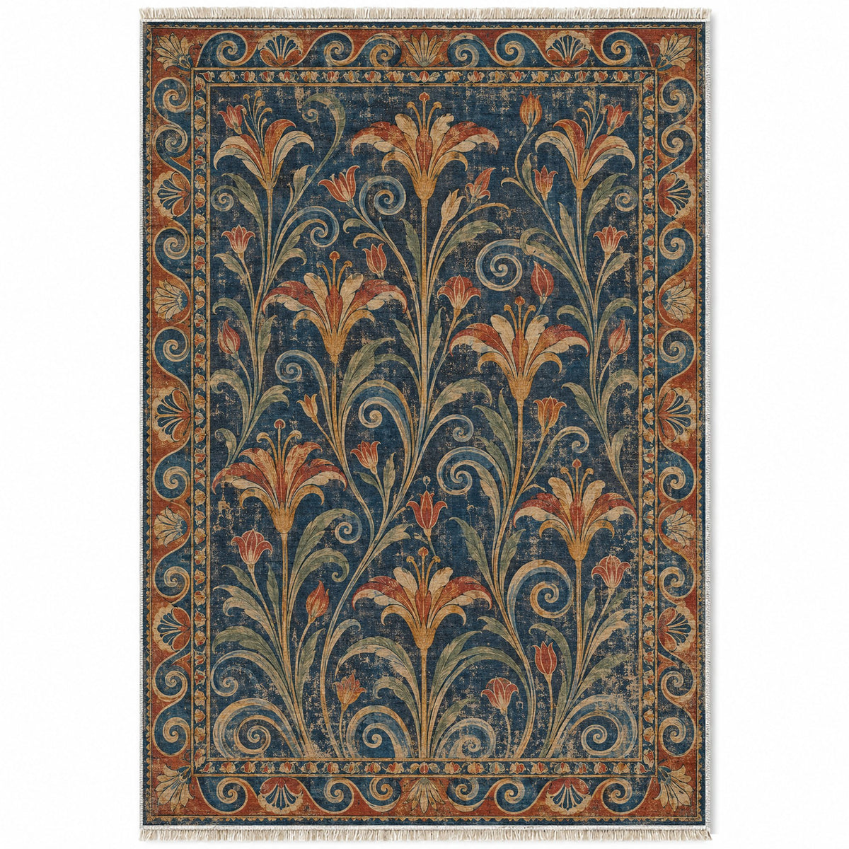 Lily Fresco Indigo & Rust washable rug top view