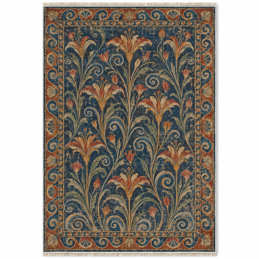 Lily Fresco Indigo & Rust Mediterranean Washable Rug
