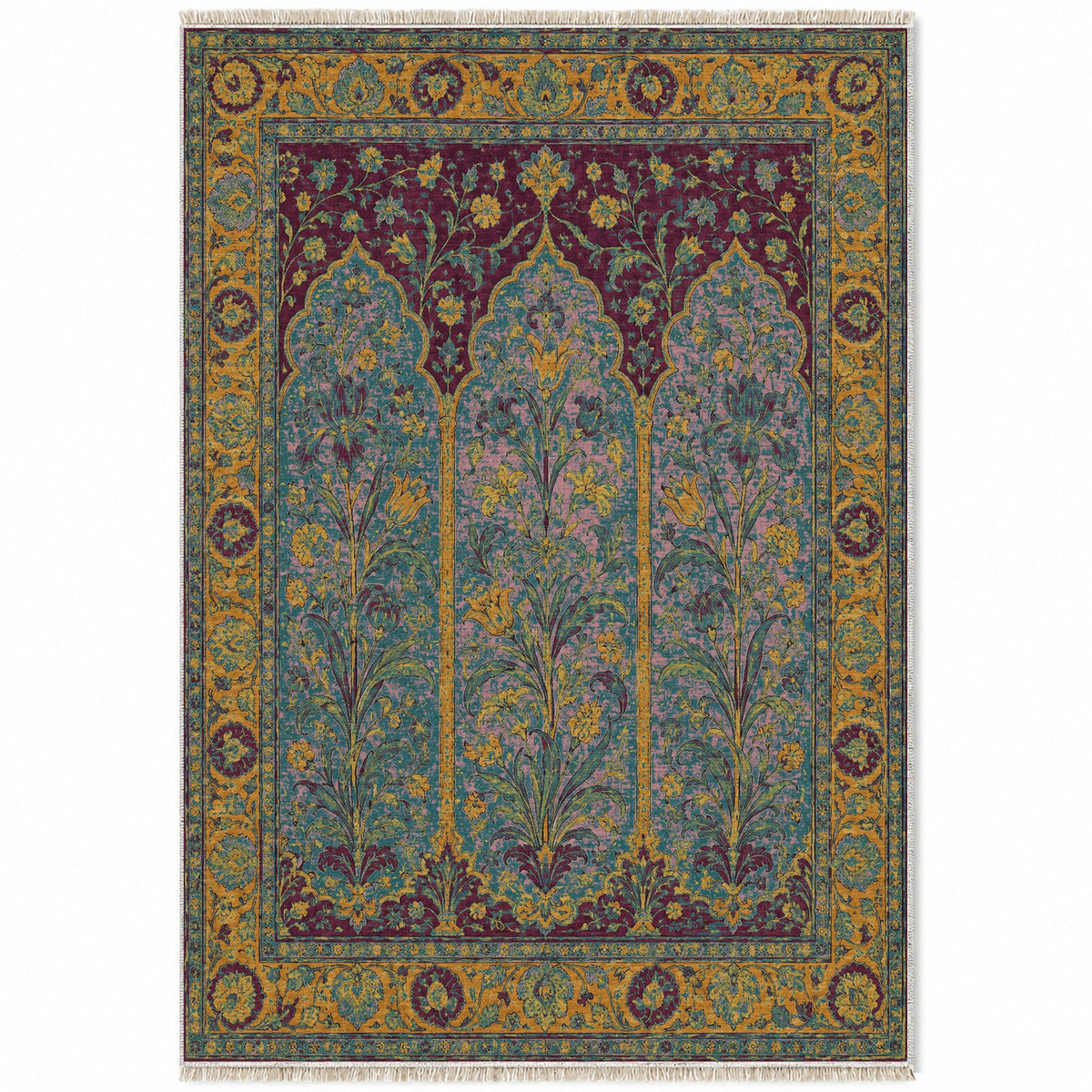 Lily Niches Burgundy & Teal washable rug top view