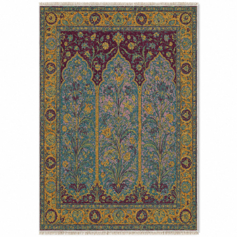 Lily Niches Burgundy & Teal Mughal Washable Rug