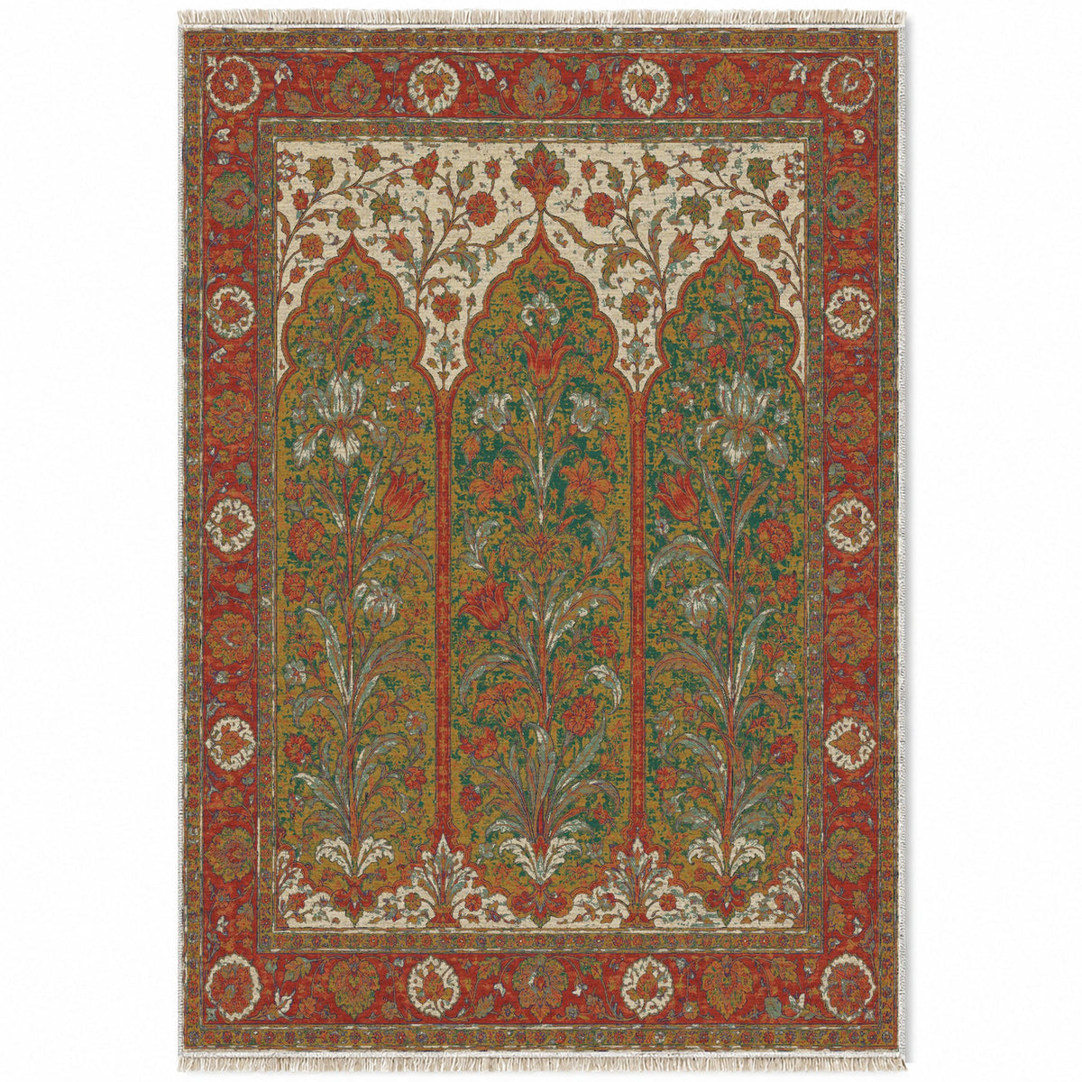 Lily Niches Emerald & Terracotta washable rug top view