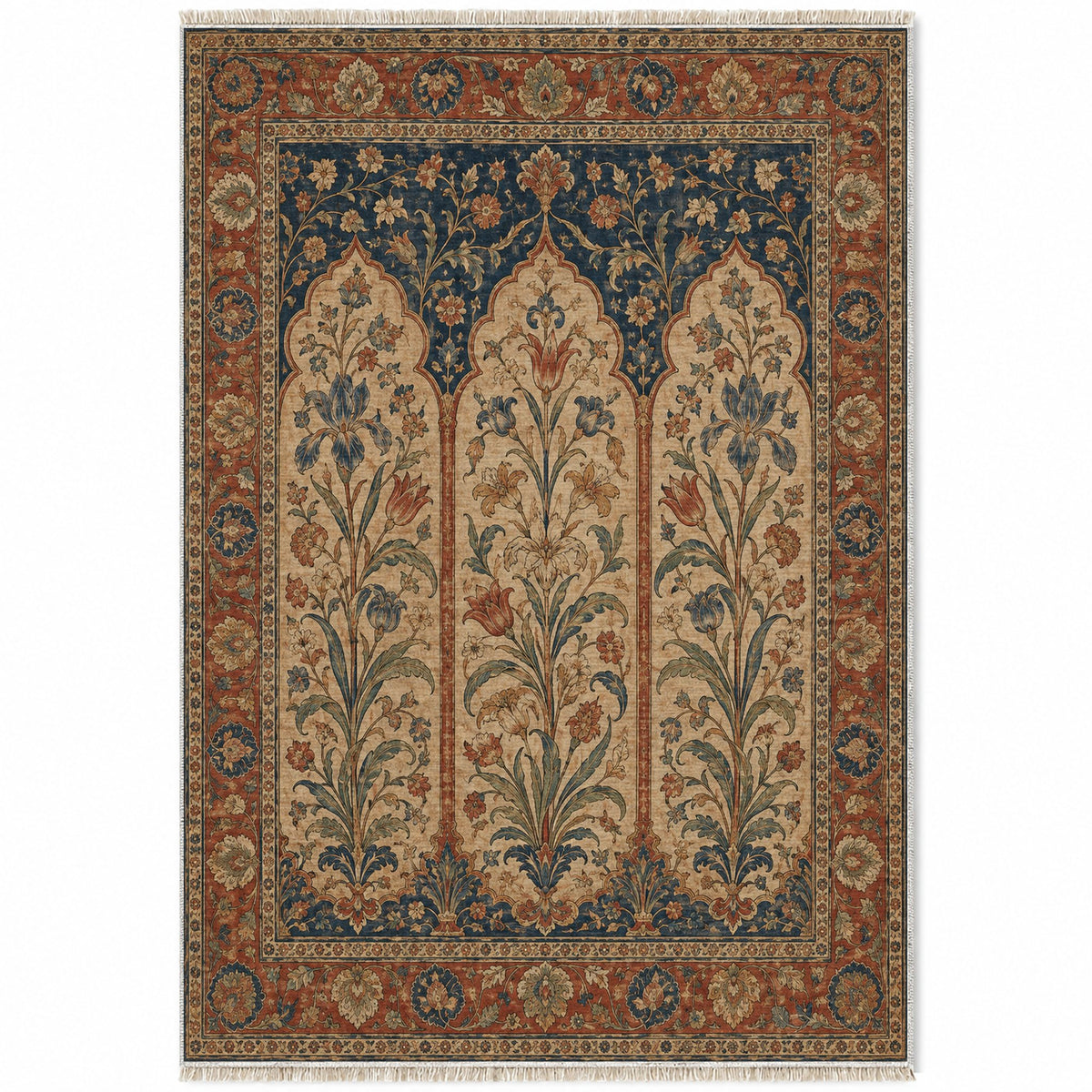 Lily Niches Indigo & Rust washable rug top view