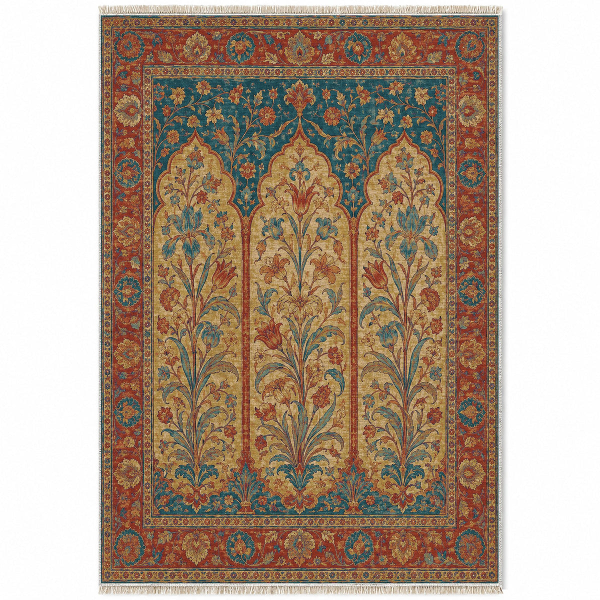 Lily Niches Peacock & Ochre washable rug top view