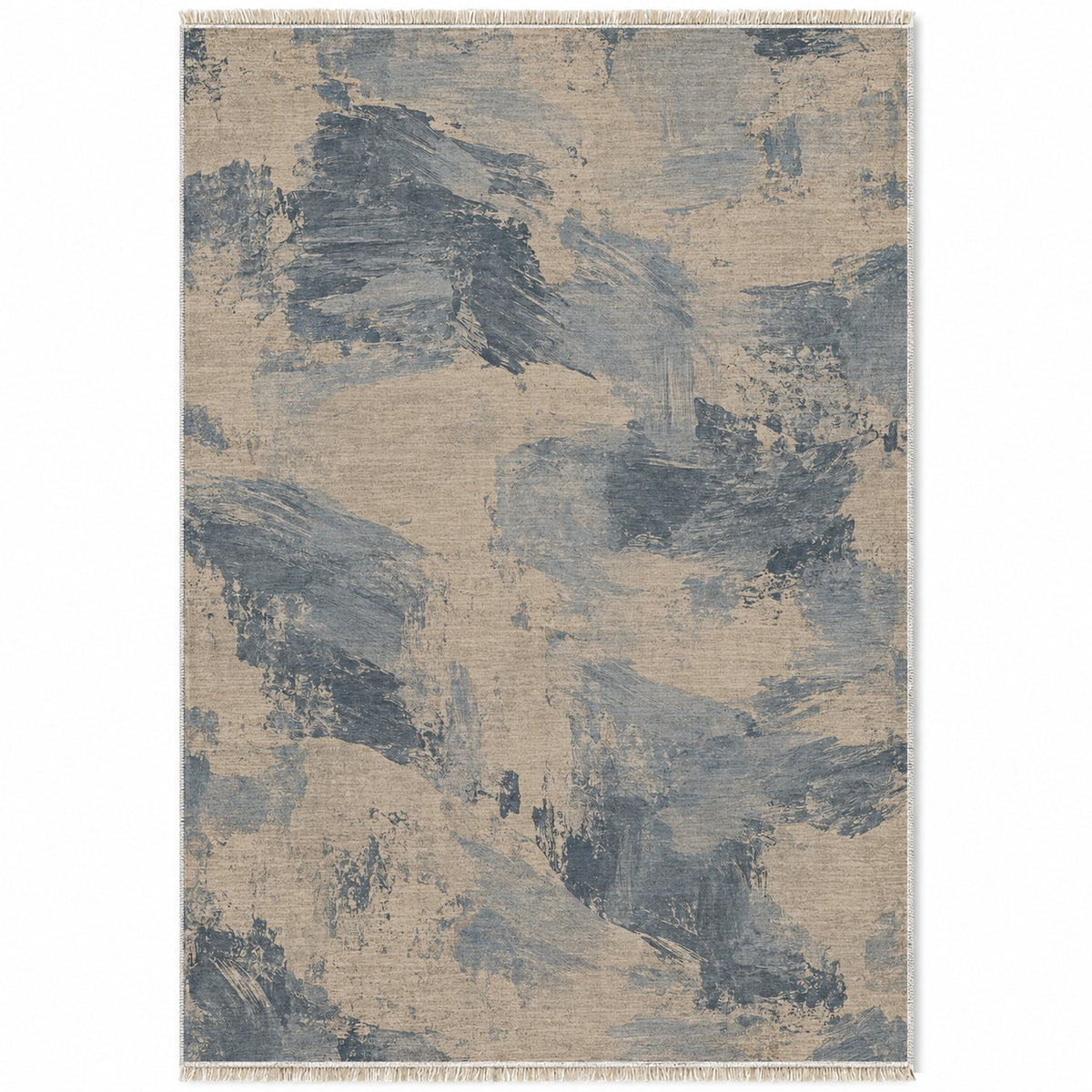 Limewash Field Oat & Dusty Blue washable rug top view