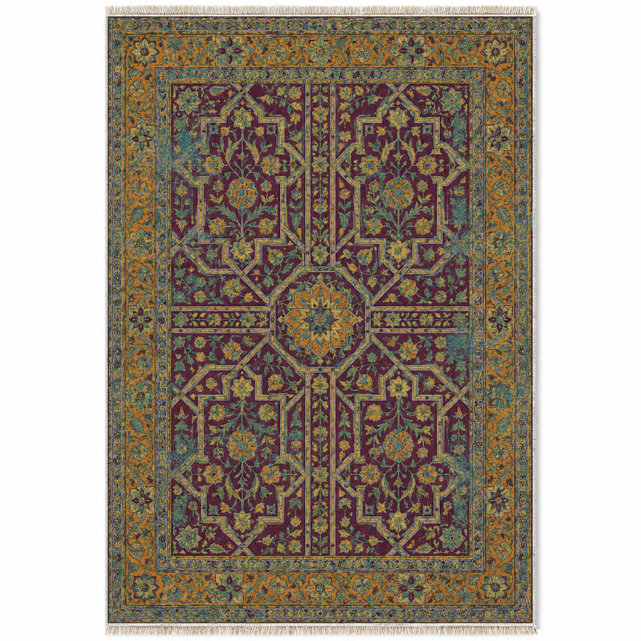 Lions Court Burgundy & Teal Moorish Washable Rug