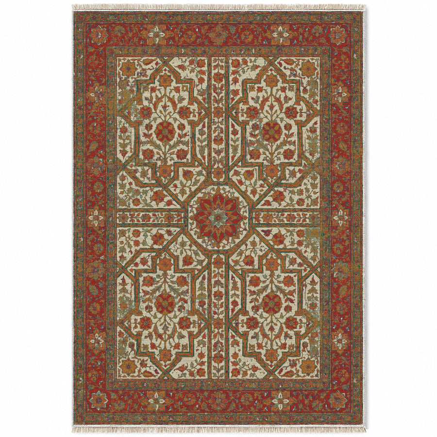 Lions Court Emerald & Terracotta Moorish Washable Rug