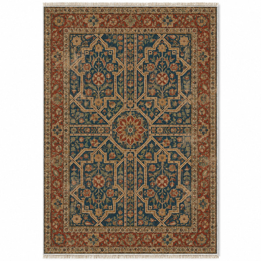 Lions Court Indigo & Rust Moorish Washable Rug