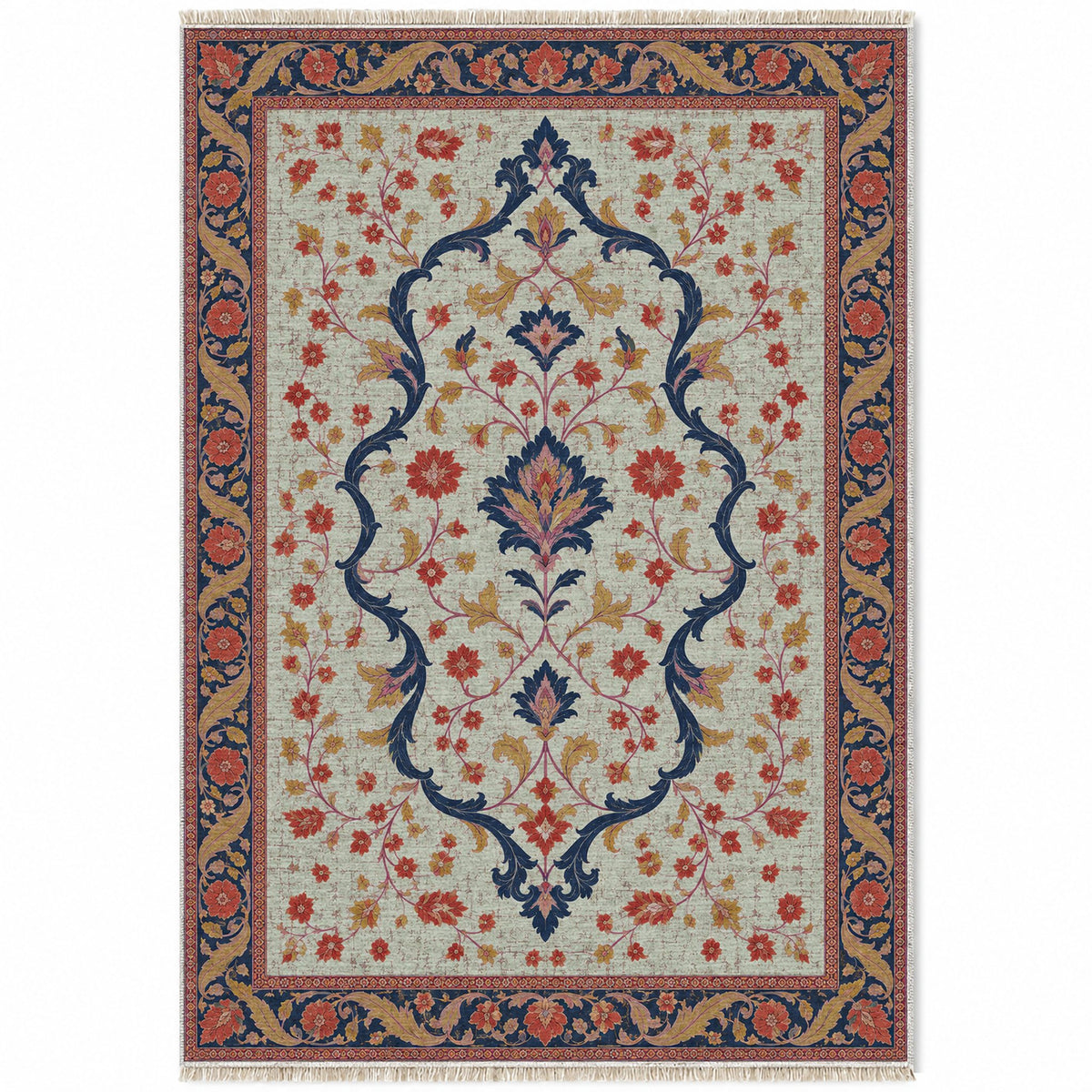 Lobed Ogee Passage Glacier, Ink & Vermilion washable rug top view