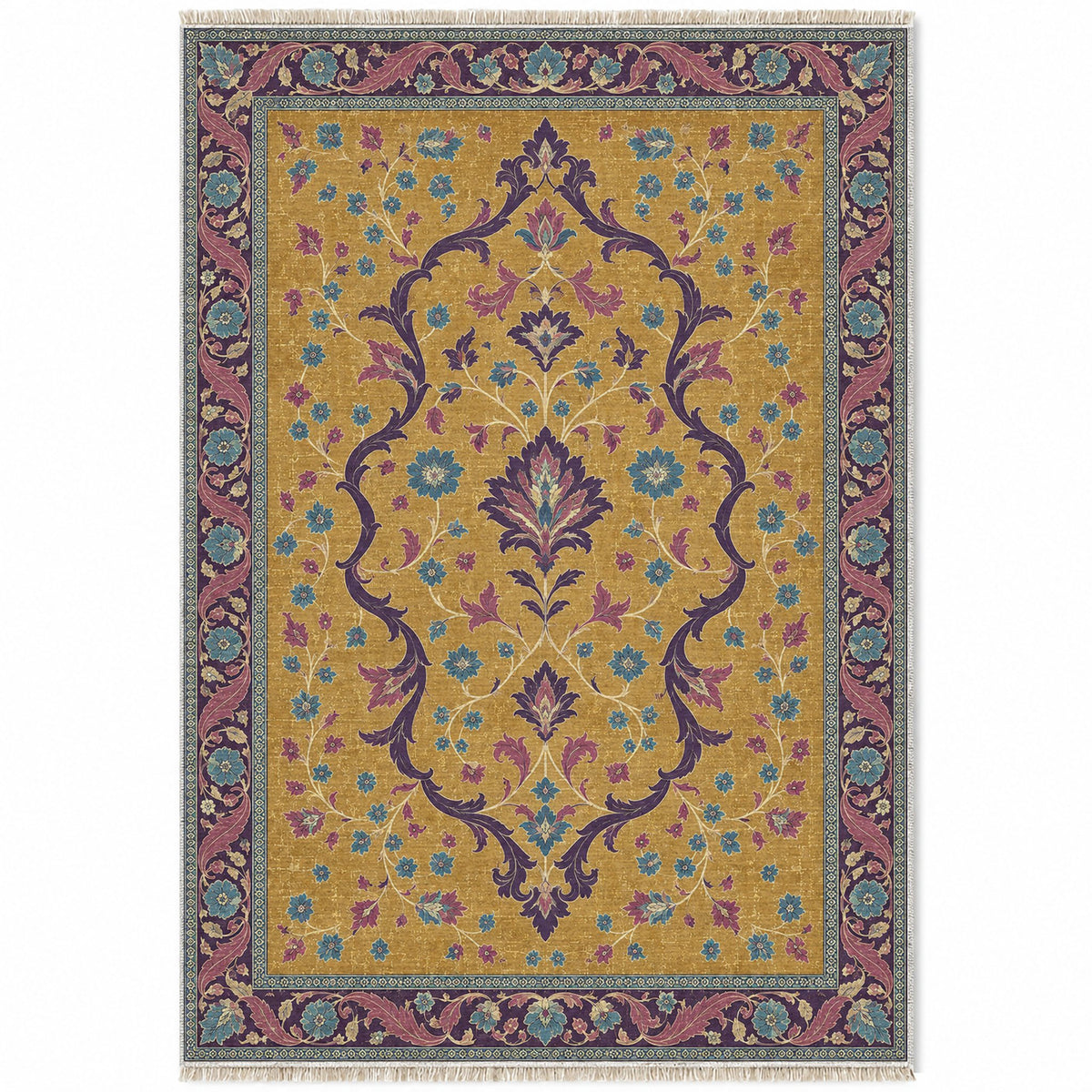Lobed Ogee Passage Golden, Plum & Azure washable rug top view