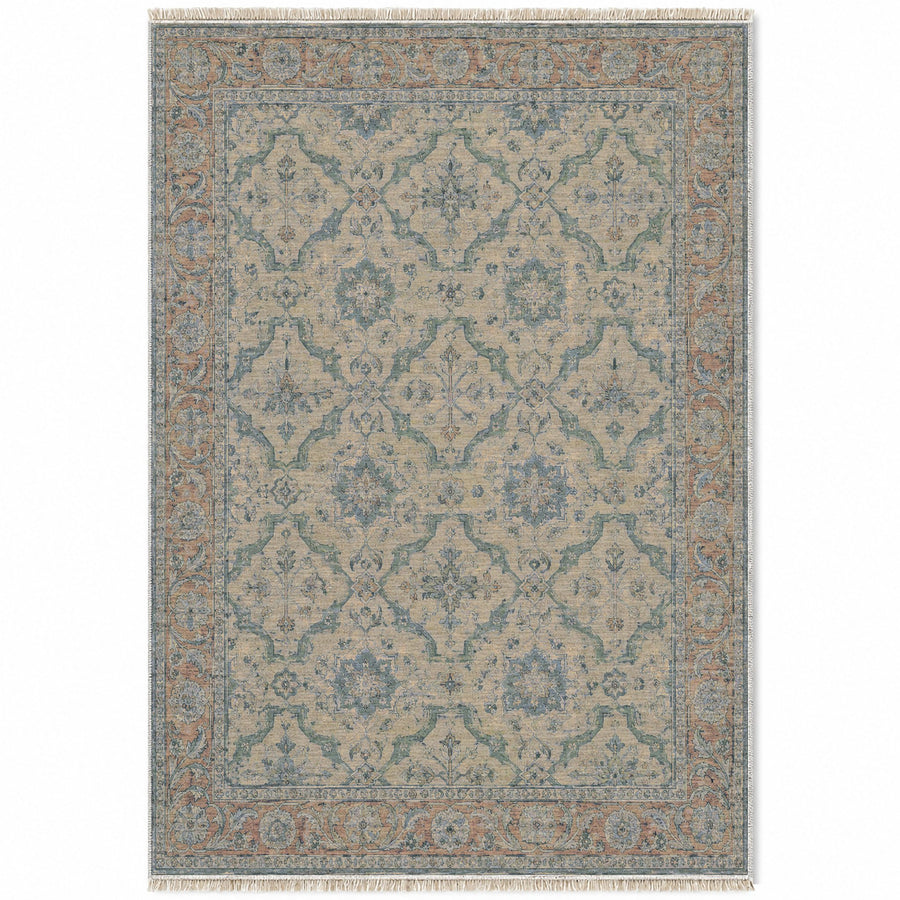 Lotto Lattice Mineral Blue Ushak Washable Rug