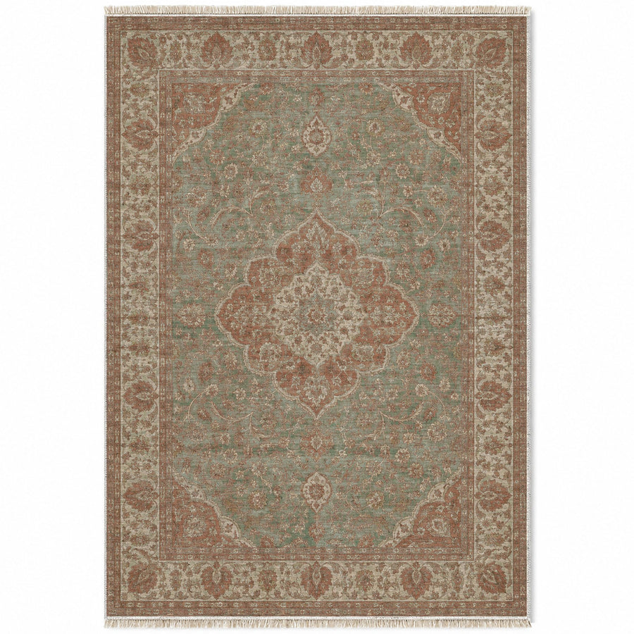Lotus Arabesque Clay & Sage Ottoman Washable Rug