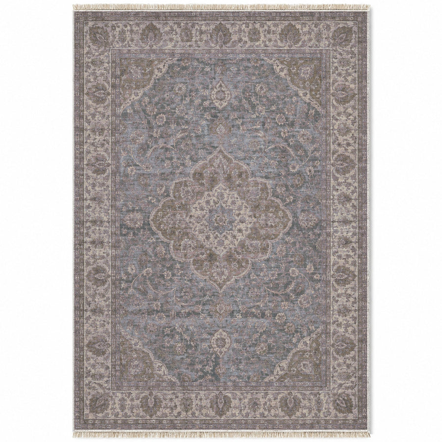 Lotus Arabesque Graphite & Linen Ottoman Washable Rug