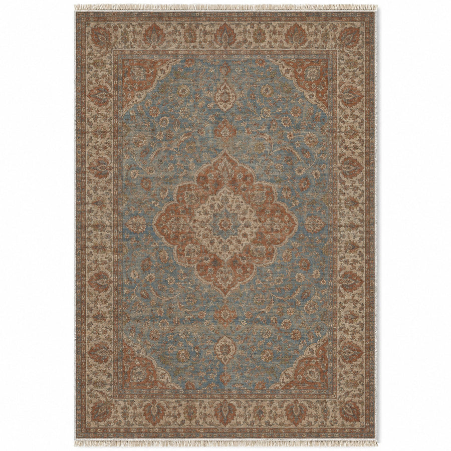 Lotus Arabesque Grey & Brown Ottoman Washable Rug