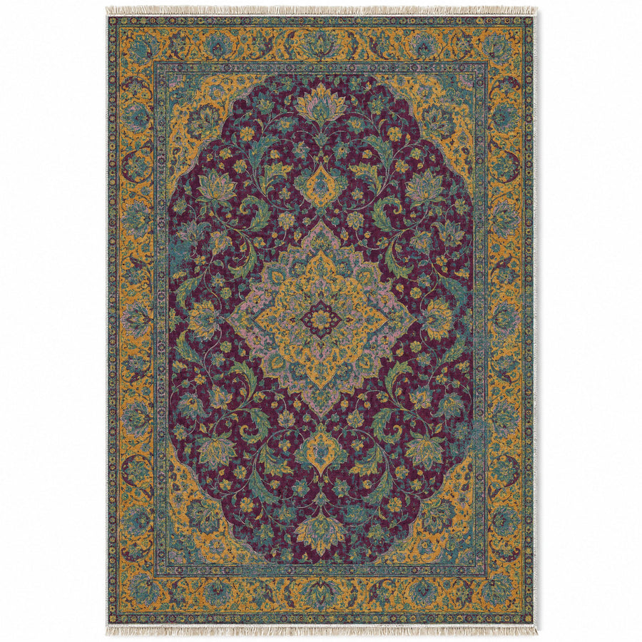 Lotus Court Burgundy & Teal Persian Washable Rug