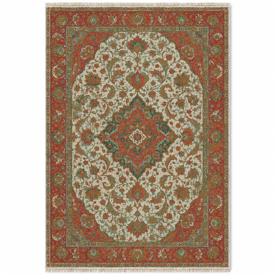 Lotus Court Emerald & Terracotta Persian Washable Rug