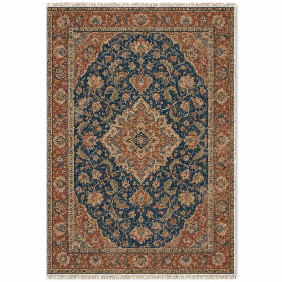 Lotus Court Indigo & Rust Persian Washable Rug
