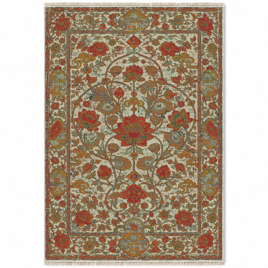 Lotus Lake Emerald & Terracotta Oriental Washable Rug