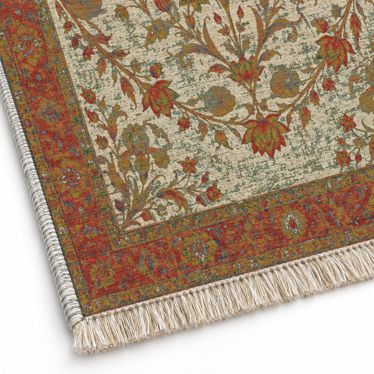 Lotus Pool Emerald & Terracotta washable rug close-up of the printed chenille
