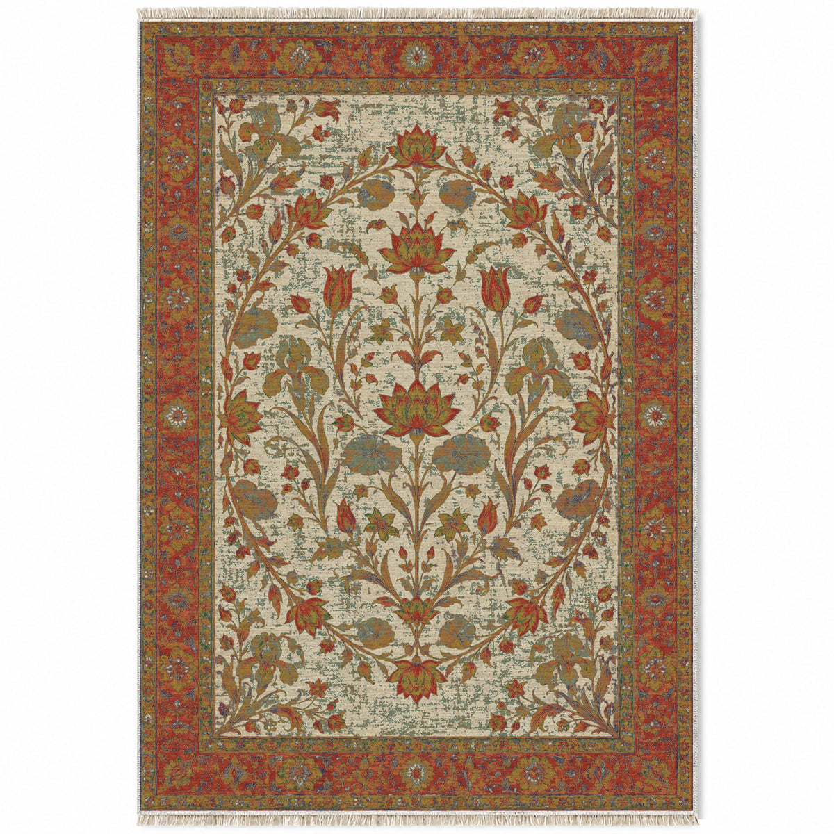 Lotus Pool Emerald & Terracotta washable rug top view