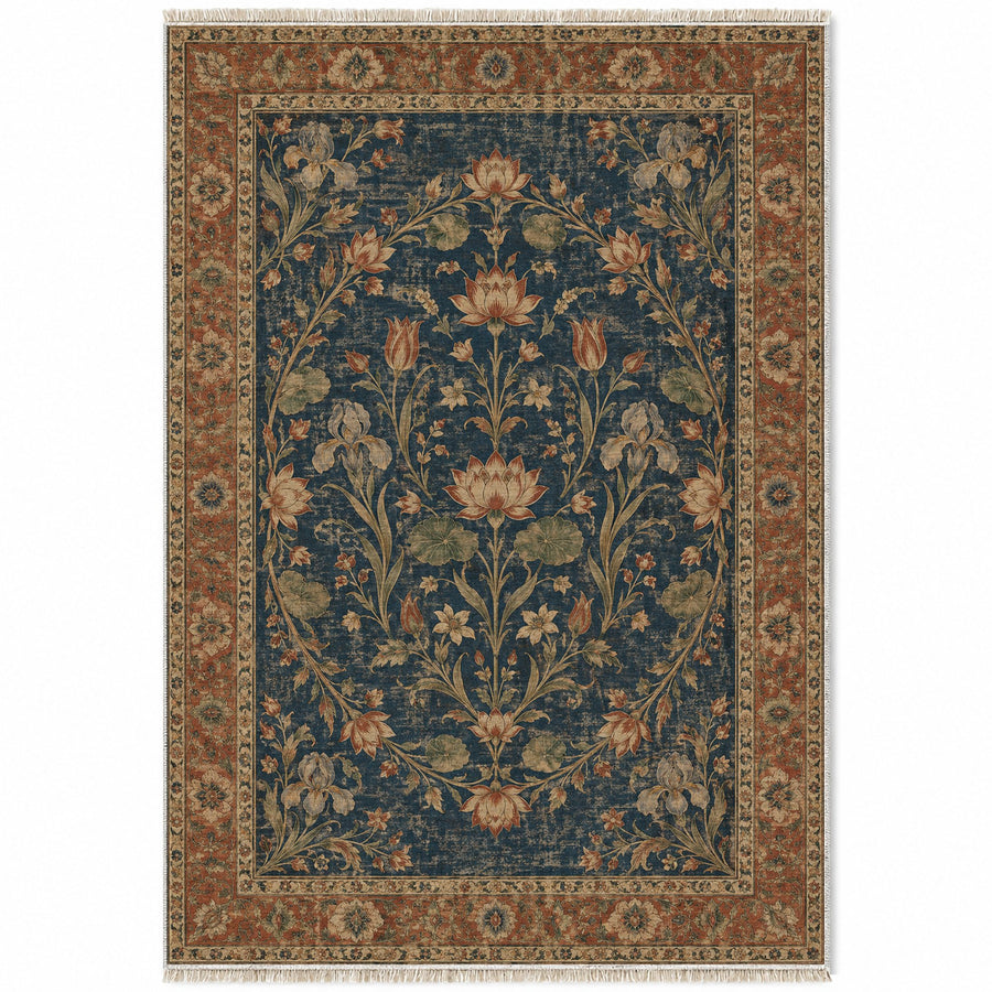 Lotus Pool Indigo & Rust Mughal Washable Rug