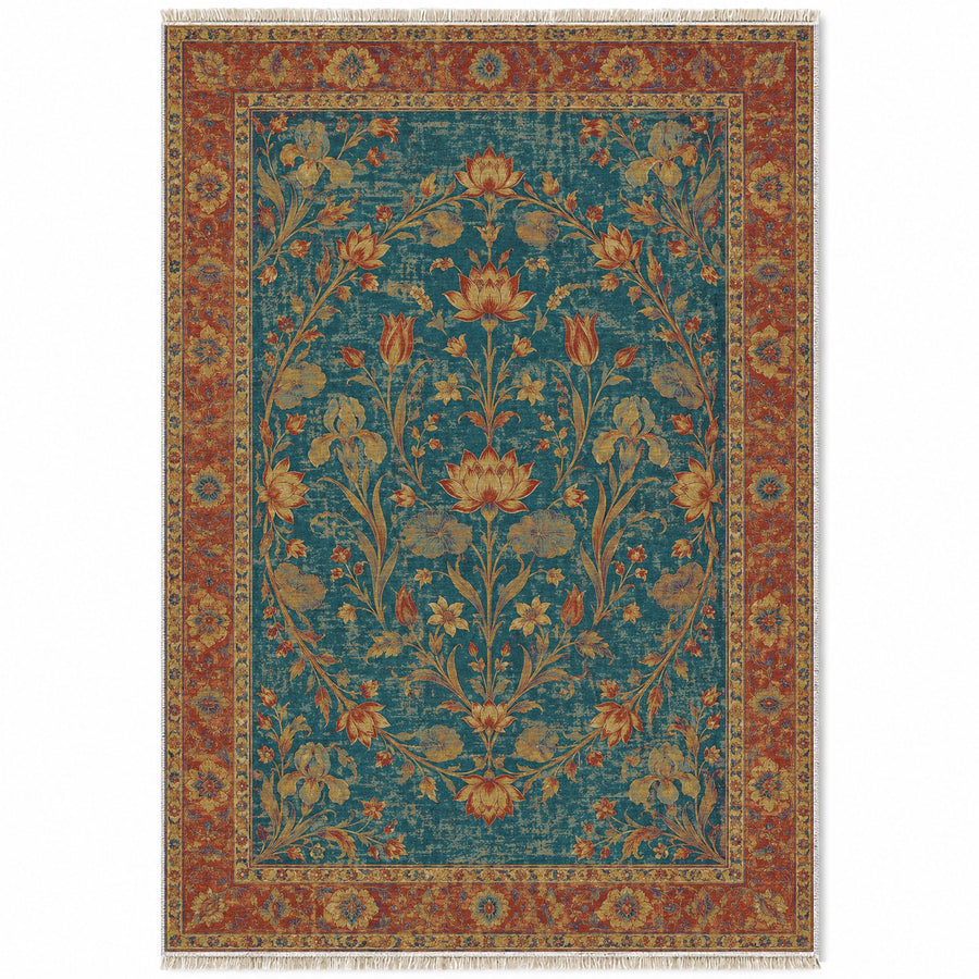 Lotus Pool Peacock & Ochre Mughal Washable Rug