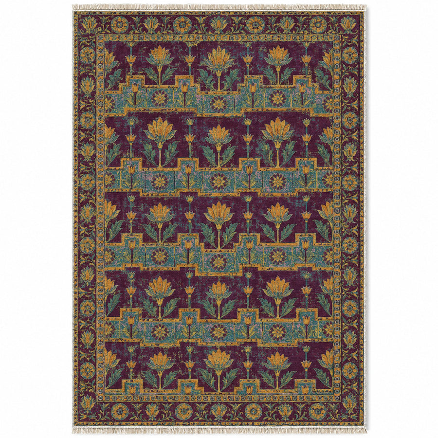 Lotus Stair Burgundy & Teal Persian Washable Rug
