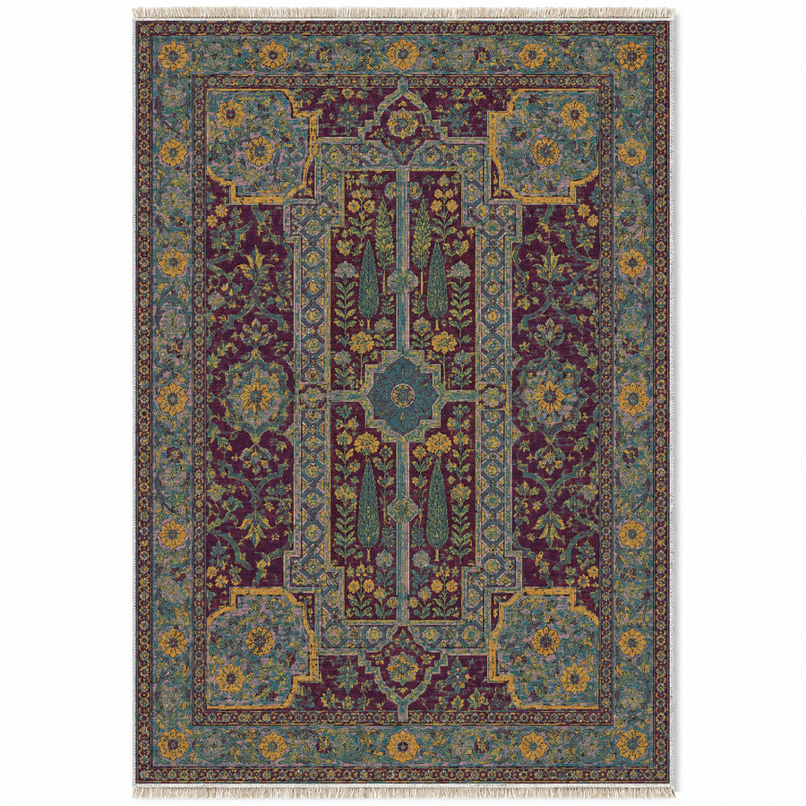 Maiden Courtyard Burgundy & Teal Moorish Washable Rug