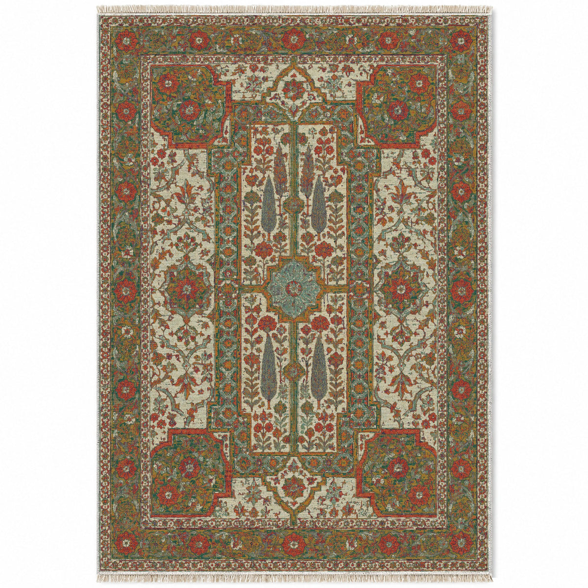 Maiden Courtyard Emerald & Terracotta washable rug top view