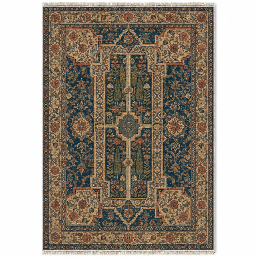 Maiden Courtyard Indigo & Rust Moorish Washable Rug