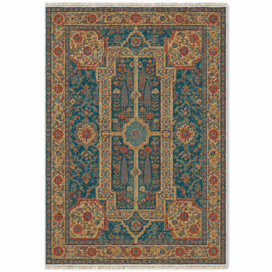 Maiden Courtyard Peacock & Ochre Moorish Washable Rug