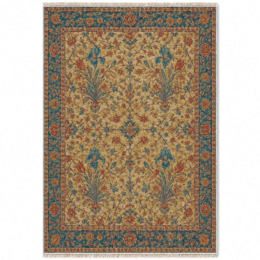 Marble Bouquet Peacock & Ochre Mughal Washable Rug