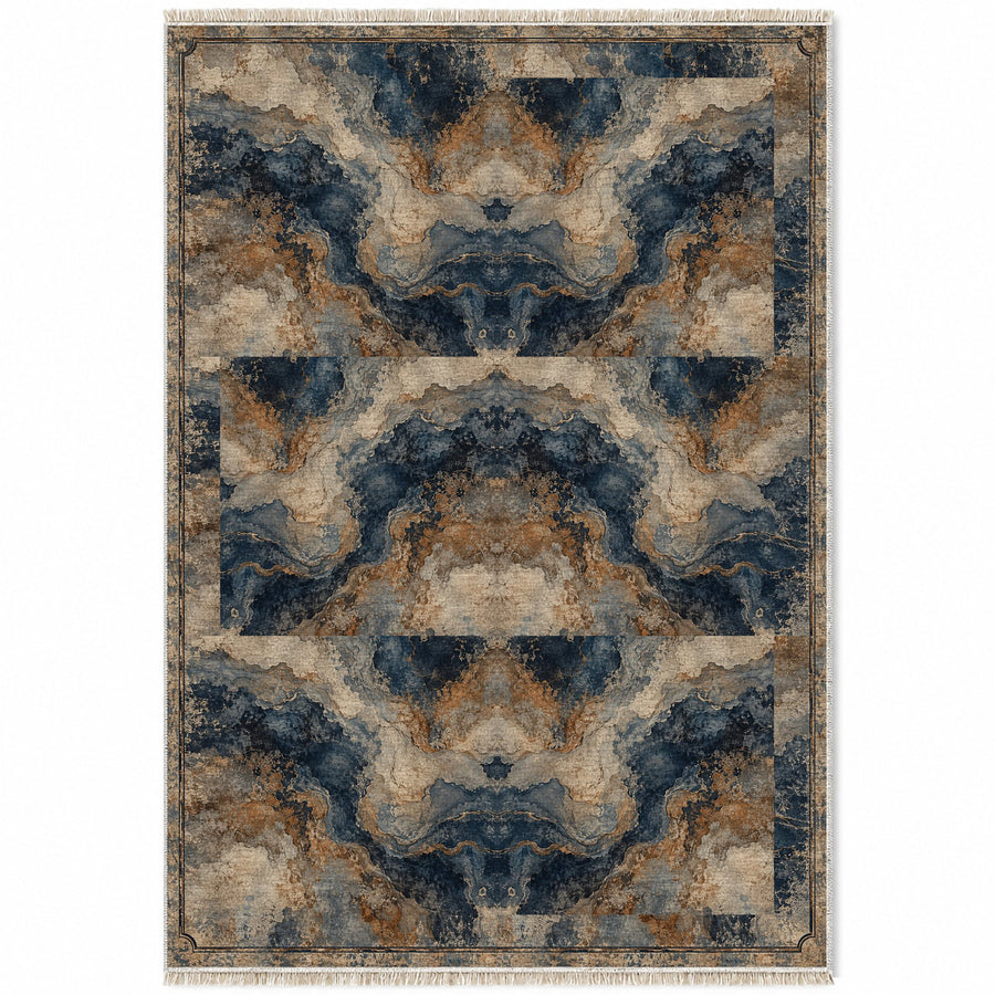 Marble Nocturne Grey & Black Distressed Washable Rug