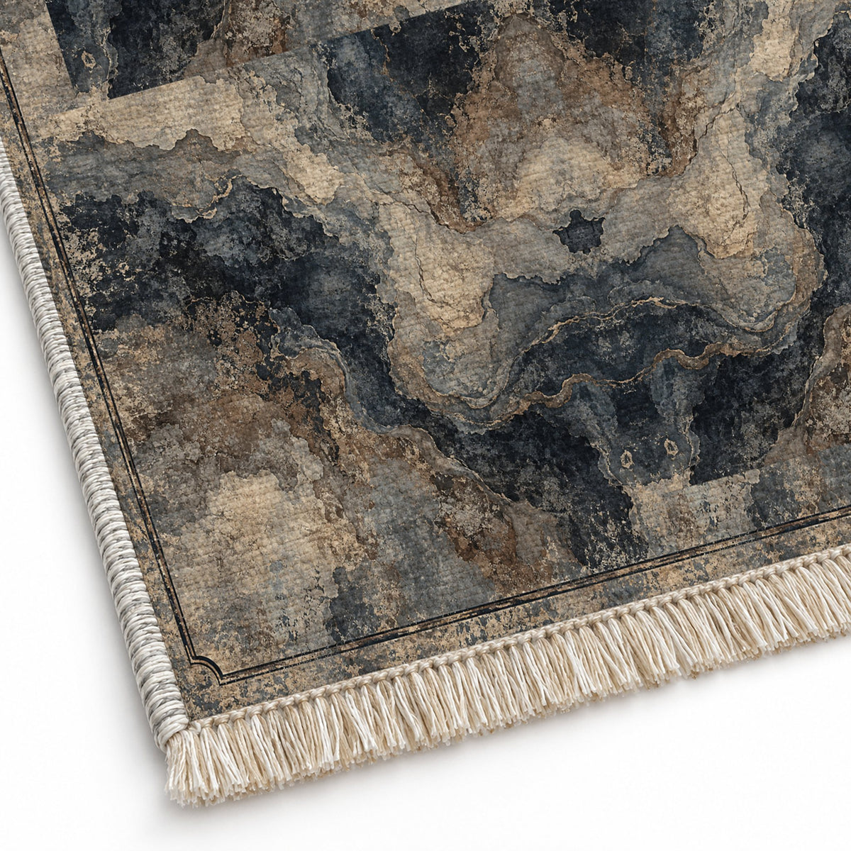 Marble Nocturne Quiet Neutral washable rug close-up of the printed chenille