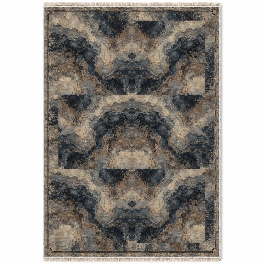 Marble Nocturne Quiet Neutral Distressed Washable Rug