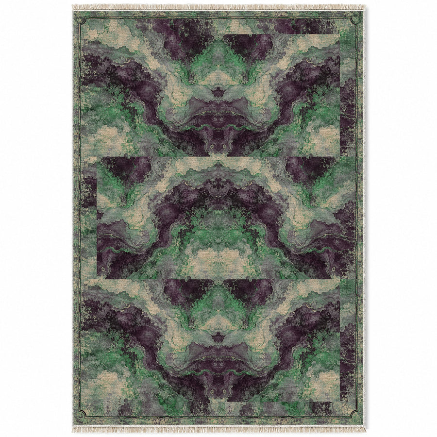 Marble Nocturne Teal & Plum Distressed Washable Rug