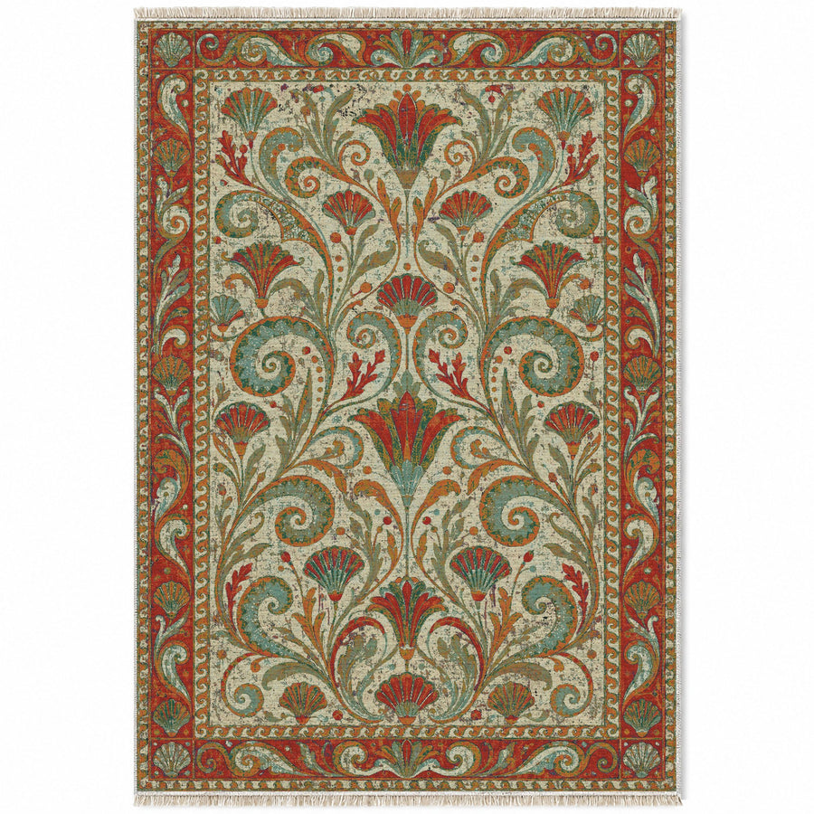 Marine Garden Emerald & Terracotta Mediterranean Washable Rug